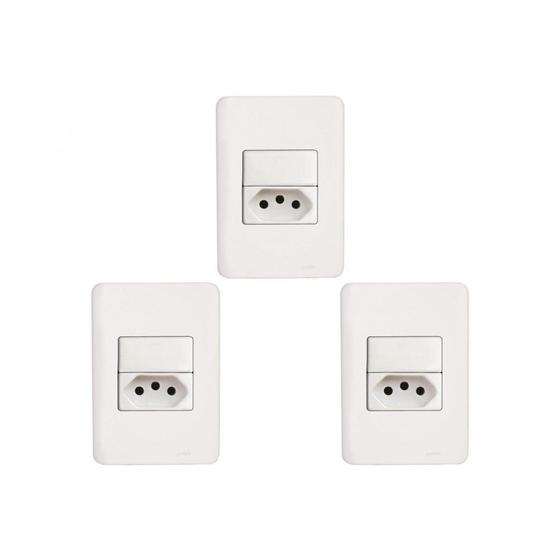 Imagem de Kit C/3 - Conjunto Perlex Aros 4X2 Branco Com Placa(1Simp...