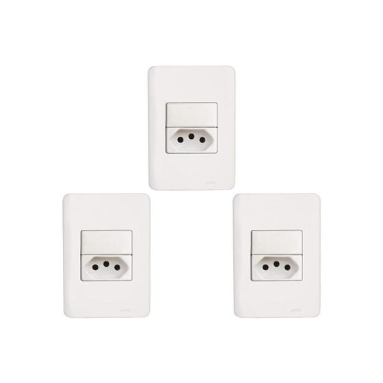 Imagem de Kit C/3 - Conjunto Perlex Aros 4X2 Branco Com Placa(1Simp...