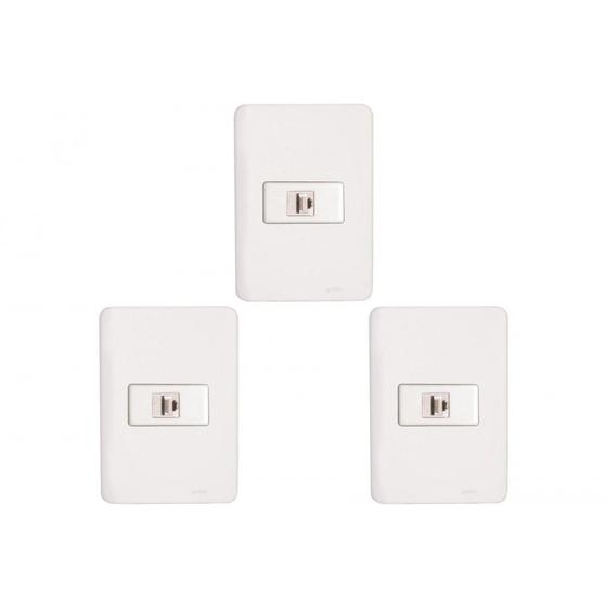 Imagem de Kit C/3 - Conjunto Perlex Aros 4X2 Branco Com Placa(1Toma...