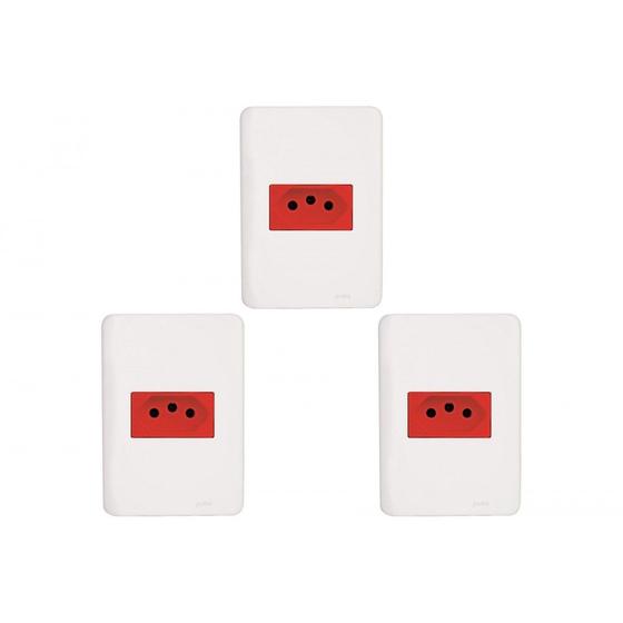 Imagem de Kit C/3 - Conjunto Perlex Aros 4X2 Branco Com Placa(1Toma...