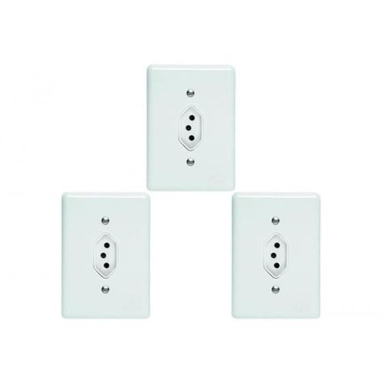 Imagem de Kit C/3 - Conjunto Perlex''Branca''Com Placa(1Tomada 20A)...