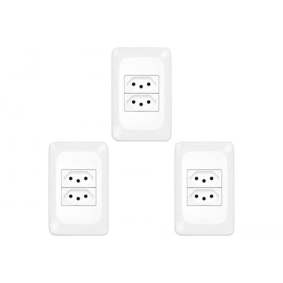 Imagem de Kit C/3 - Conjunto Pial Pop 4X2 Branco Com Placa (2Tomada...