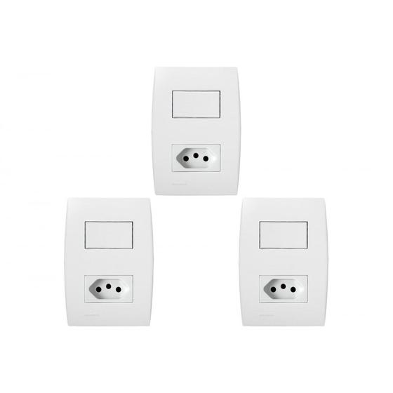 Imagem de Kit C/3 - Conjunto Soprano Ilus 4X2 Branco Com Placa(1Sim...