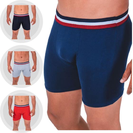 Imagem de Kit C/3 Cueca Boxer Algodão Long Leg Box Masculino Antialergica