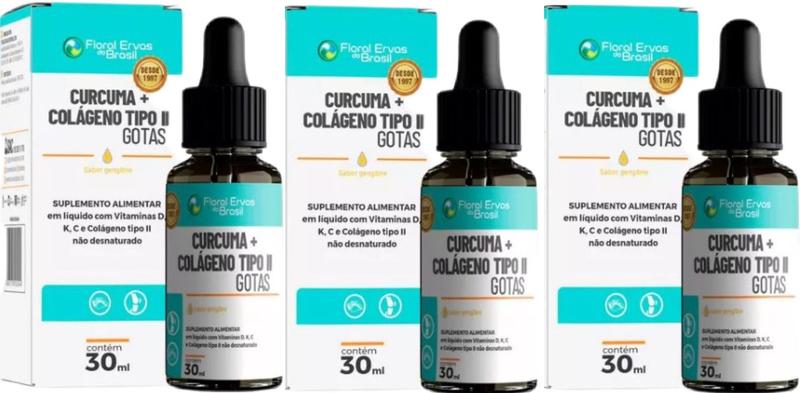 Curcuminol Kit C/3 Curcuminol + Colágeno tipo 2 em gotas 30ml - Floral Ervas ...
