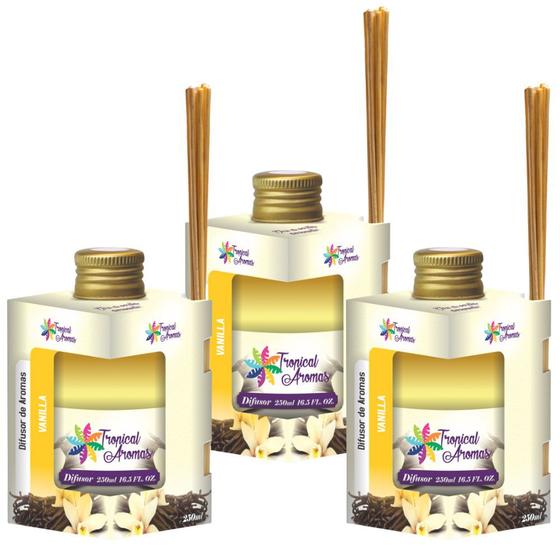 Imagem de Kit C/ 3 Difusores Aroma Vanilla 250ml C/ Varetas Tropical