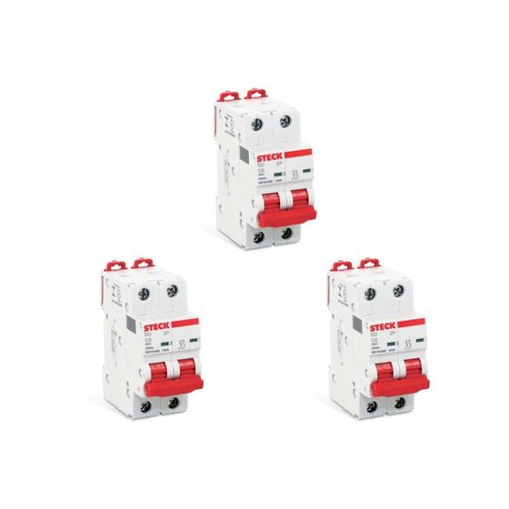 Imagem de Kit C/3 - Disjuntor Steck Din Bipolar 02A   Sdd62C02