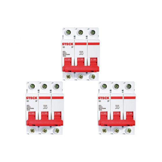 Imagem de Kit C/3 - Disjuntor Steck Din Tripolar 80A Sd3 C 10Ka