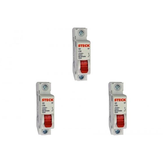 Imagem de Kit C/3 - Disjuntor Steck "Din" Unipolar 50A. C
