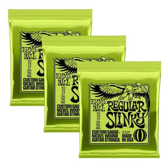 Imagem de Kit C/3 Encordoamento Ernie Ball Guitar 010 Reg Slinky 2221