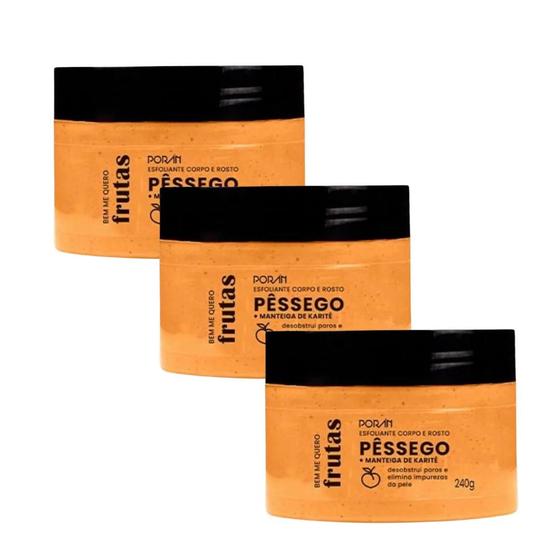 Imagem de Kit c/3 - Esfoliante Pote Pêssego + Manteiga de Karité 240g Porán