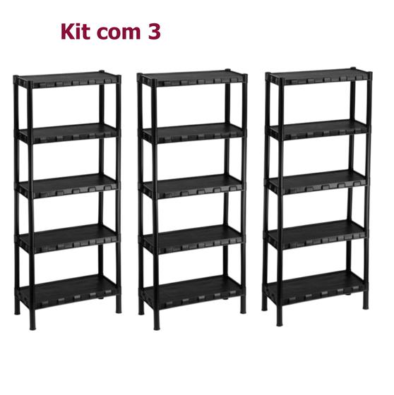 KIT C 3 Estante Plástica Preta 5 Prateleiras com pezinhos 872 Modular Organizador Menor preço em KIT C 3 Estante Plástica Preta 5 Prateleiras com pezinhos 872 Modular Organizador