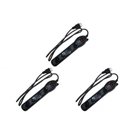 Imagem de Kit C/3 - Filtro Linha Qualitronix 4 Tomada  Bivolt Preto