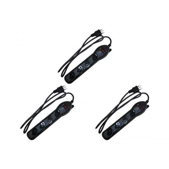 Imagem de Kit C/3 - Filtro Linha Qualitronix 4 Tomada  Bivolt Preto
