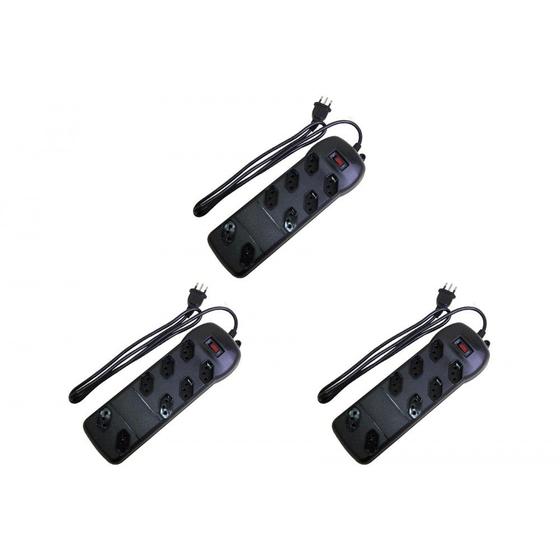Imagem de Kit C/3 - Filtro Linha Qualitronix 8 Tomada(s) Bivolt Preto