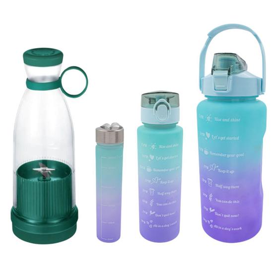 Imagem de Kit C/ 3 Garrafas Água Coloridas + Liquidificador Portátil