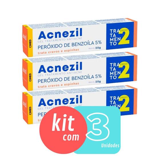 Imagem de kit c/3 Gel Acnezil 5% tratamento da acne 20g