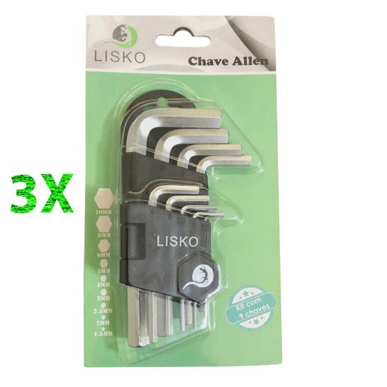 Imagem de KIT c/ 3 Jogo Chave Allen c/ 9 pcs de 1,5mm - 10mm c/ estojo
