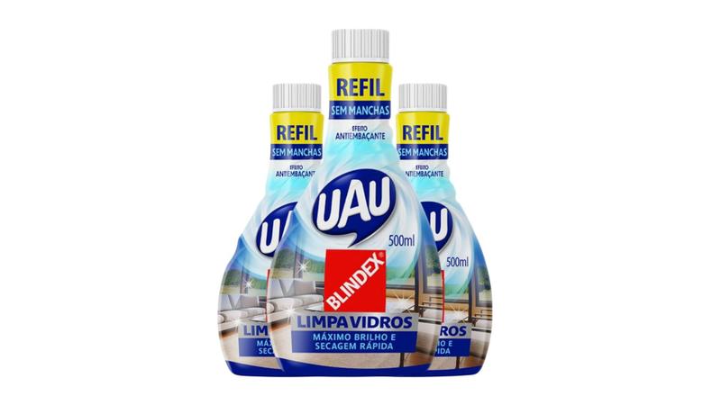 Imagem de Kit c/ 3 Limpa Vidros Uau Blindex Sem Manchas - Refil 500ml