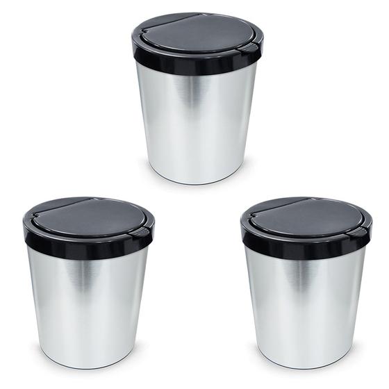 Imagem de Kit C/ 3 Lixeiras Cesto Tipo Inox Com Tampa Click 10 Litros Prata