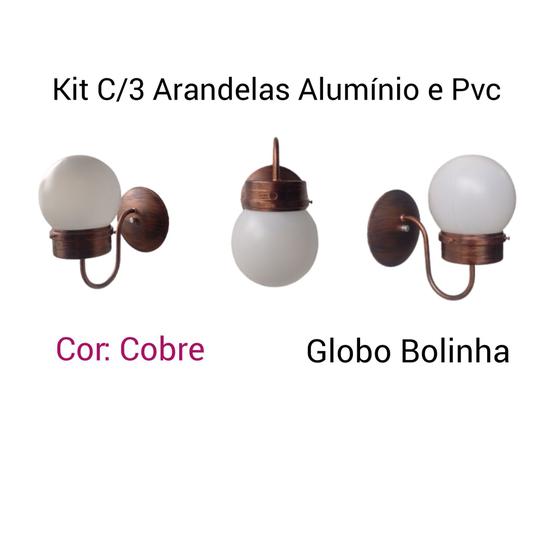 Imagem de Kit C/3 Luminárias de parede Alumínio e Pvc Com Globo bolinha