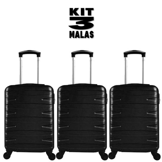 Imagem de Kit c/ 3 Malas de Bordo c/ 4 Rodinhas 360º (Regulamentação ANAC) Stile 18" Pretas