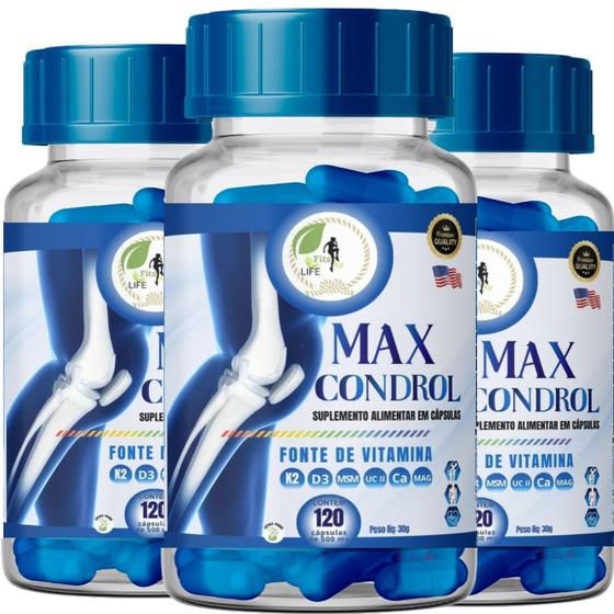 Imagem de KIT C/3 Max Condrol MSM Ácido Hiarulônico 120 Cáps Fits Life