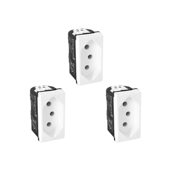 Imagem de Kit C/3 - Modulo Pial Pop Branco 1 Tomada 10A Lg030