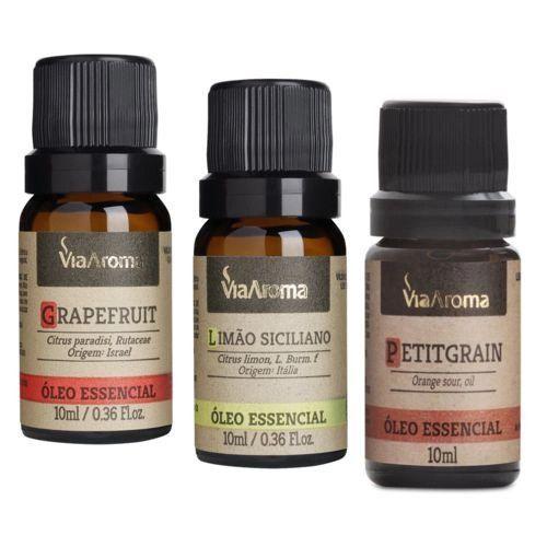 Imagem de Kit c/3 Oleo Essencial 100% Natural Via Aroma 10ml - Grapefruit - Limao Siciliano - Petitgrain