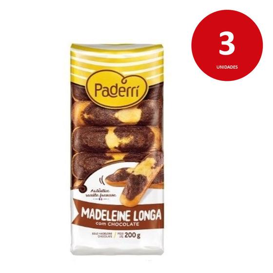 Imagem de Kit c/3 Pacotes de MADELEINE LONGA CHOCOLATE PADERRI 200G