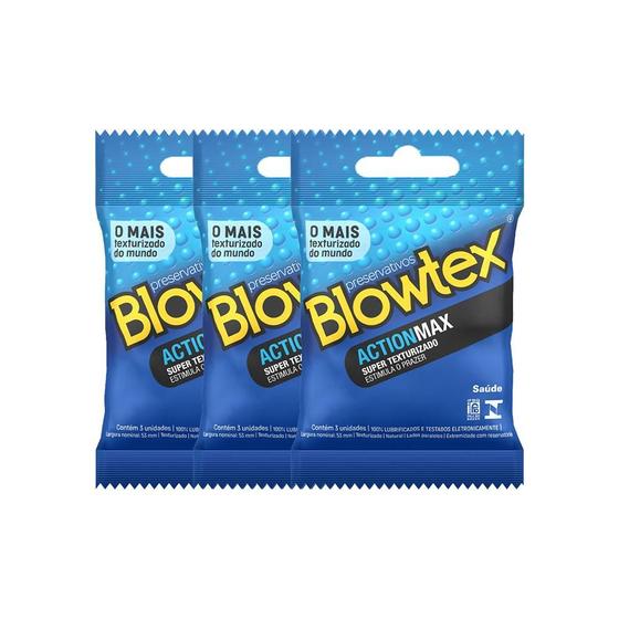 Imagem de Kit c/ 3 Pacotes Preservativo Blowtex ActionMax c/ 3 Un Cada