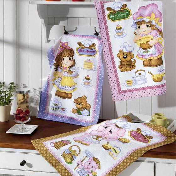 Imagem de Kit c/ 3 Panos de Prato Happy Kitchen Döhler Felpudos Prata 100% Algodão 45x65cm