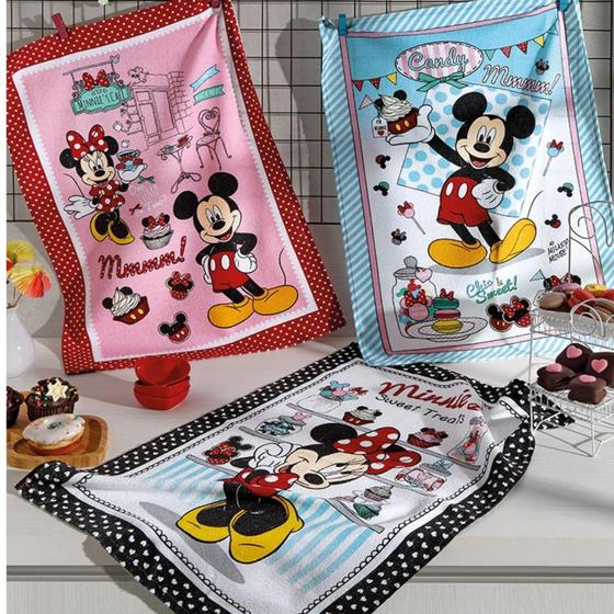 Imagem de Kit c/ 3 Panos de Prato Mickey e Minnie 13 Döhler Felpudos Prata 100% Algodão 45x65cm - Niazitex