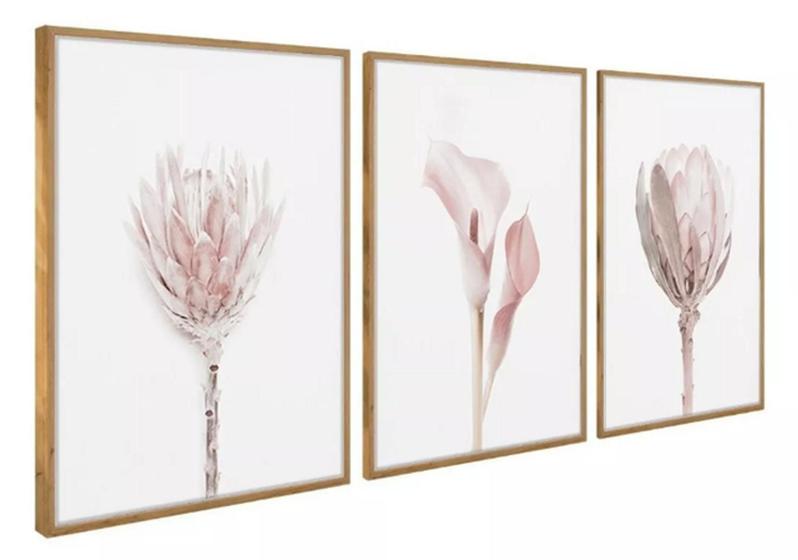 Imagem de Kit C/ 3 Peças Quadros Flor Minimalista Rosa"