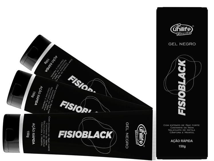 Kit c/3 Pomada- Gel Negro Massageador- Fisioblack 150g- Unilife Menor preço em Kit c/3 Pomada- Gel Negro Massageador- Fisioblack 150g- Unilife