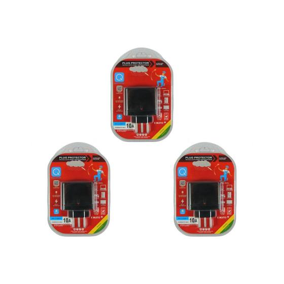 Imagem de Kit C/3 - Protetor De Surto Plug 2P+T 10A Qualitronix Pre...