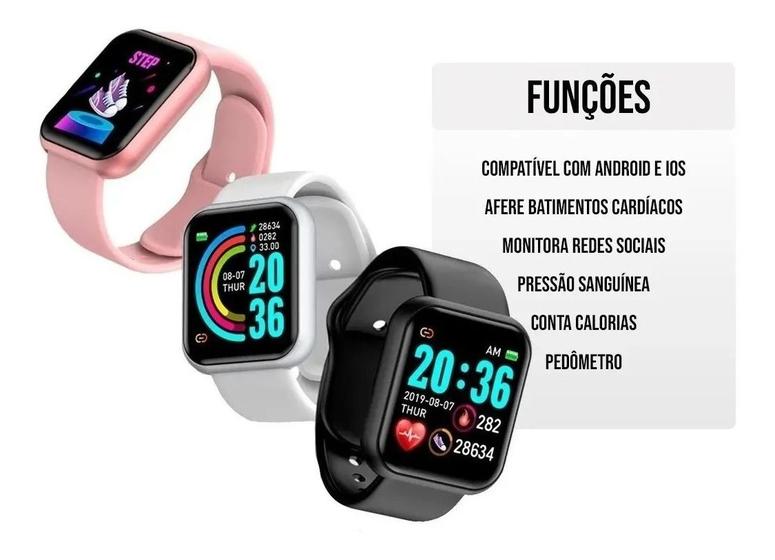Imagem de Kit C/3 Relógios Smartwatch Digital Inteligente D20 Android iOS Bluetooth Fit Saúde