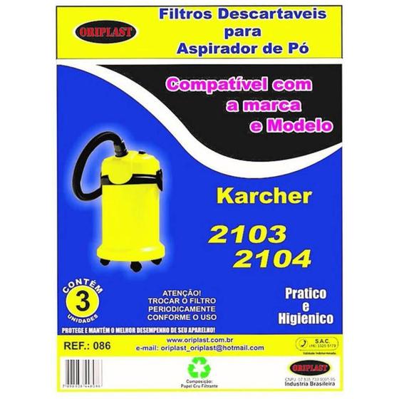 Imagem de Kit c/3 Sacos Descartáveis Aspirador Karcher 2103/2104