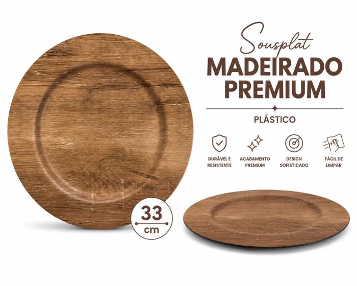 Kit C/ 3 Sousplat Madeirado de Plastico 33cm