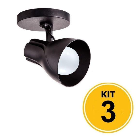 Imagem de Kit c/ 3 Spot Sobrepor Direcionável Octa Plus Preto 1xE27 Bivolt