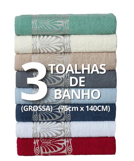 Imagem de Kit C/ 3 Toalhas de Banho Turquia Jacquard e Grande 400g/m2 - 75x140cm - 100% Algodão Menor Preço