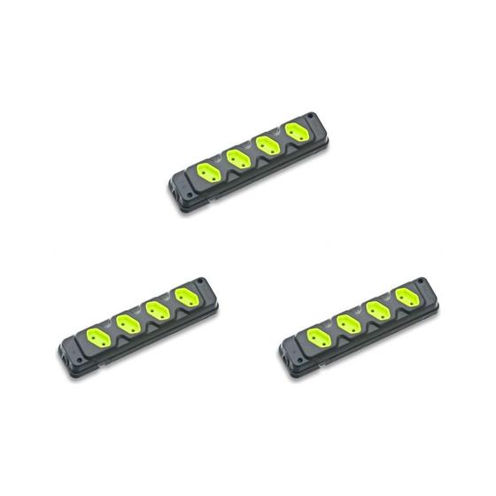 Imagem de Kit C/3 - Tomada Barra Fiolux Quadrupla 2Polos 20A Preto