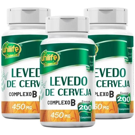 Imagem de KIT C/3 Un Levedo De Cerveja Complexo B 450mg 600 Comp - Unilife