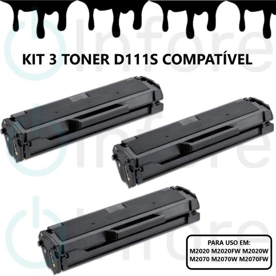 Imagem de Kit C/3 Un Toner MLT-D111S D111S Compatível Com Impressora M2070w M2020w M2070 2070w M2022W Preto