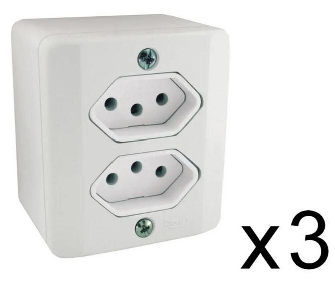 Imagem de Kit C/3 Und Tomada Dupla 2p+t Sistema X 10a Radial Caixa Externa
