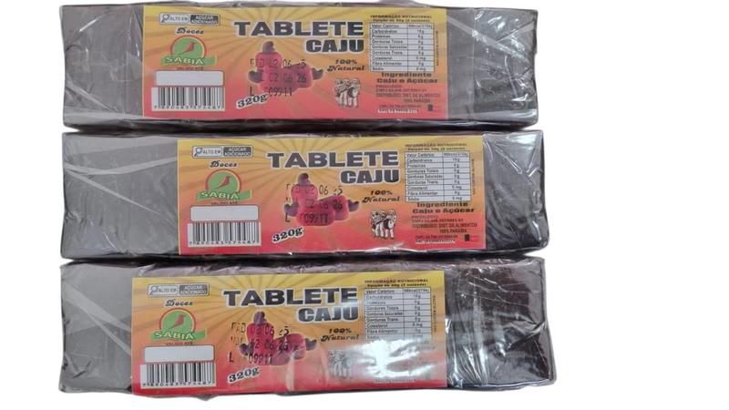 Imagem de Kit C/3 unidades de Tablete de caju 100 % Natural Sábia emb. 320 gr. (Cada)