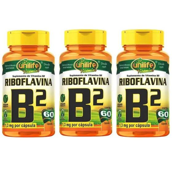 Imagem de KIT C/3 Vitamina B2 Riboflavina Pura 180 Caps Vegano Unilife