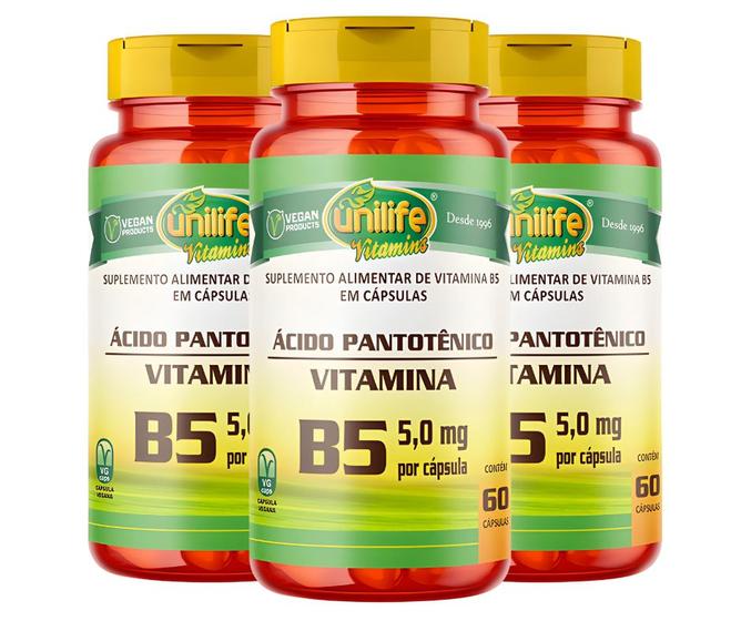 Imagem de Kit C/3 Vitamina B5 Ácido Pantotênico 60 Caps Vegano Unilife