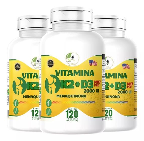 Imagem de Kit C/ 3 Vitamina k2 + D3 Mk7 2.000 UI 360 Caps Fits Life