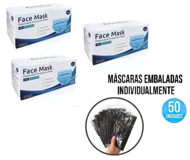 Imagem de KIT C/3CAIXAS Máscara Descartáveis Face Mask Com 50 Unidades